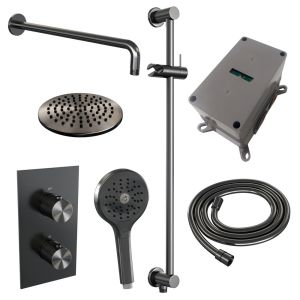 BrauerCarving 5-GM-141 thermostatic concealed rain shower 3-way diverter SET 45 gunmetal brushed PVD
