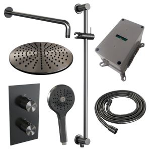 Brauer Carving 5-GM-142 thermostatic concealed rain shower 3-way diverter SET 46 gunmetal brushed PVD