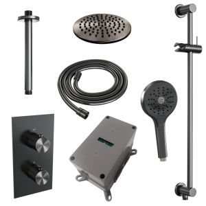 BrauerCarving 5-GM-143 thermostatic concealed rain shower 3-way diverter SET 47 gunmetal brushed PVD