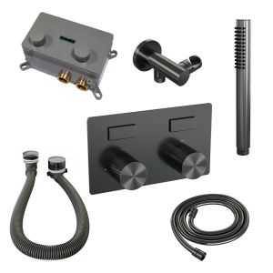 BrauerCarving 5-GM-212 thermostatic concealed bath faucet with push buttons SET 03 gunmetal brushed PVD