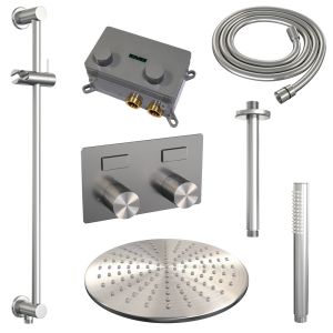 BrauerCarving 5-NG-201 thermostatic concealed rain shower with push buttons SET 66 stainless steel brushed PVD