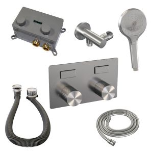 Brauer Carving 5-NG-213 thermostatic concealed bath valve with push buttons SET 04 stainless steel brushed PVD