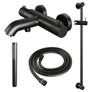 Brauer Carving 5-S-085-1 opbouw baddouche thermostaatkraan SET 01 mat zwart