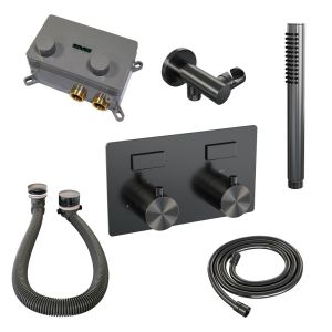 Brauer Edition 5-GM-208 thermostatischer Unterputz Badewannenarmatur mit Drucktasten SET 03 gunmetal gebürstet PVD