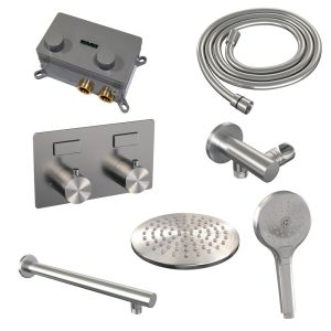 Brauer Edition 5-NG-166 thermostatic concealed rain shower with push buttons SET 55 stainless steel brushed PVD