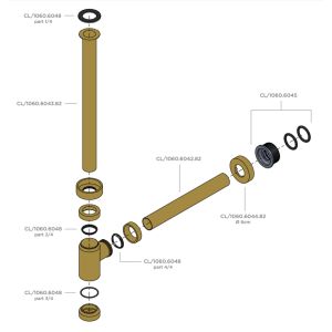 Clou CL1060604382 tube with collar 300mm ø25mm serving Mini Suk siphon gold brushed PVD