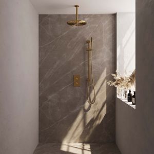 Brauer Carving 5-GG-138 thermostatic concealed rain shower 3-way diverter SET 42 gold brushed PVD