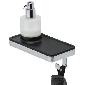 Geesa Gestell 918816-02-06 Seifenspender 200 ml mit Ablag und Handtuchhak chrom/ schwarz