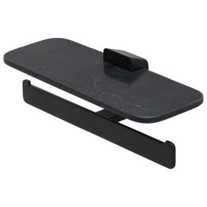 Geesa Shift Black 919948-06-M6 toilet roll holder double with shelf matte black marble look matte black