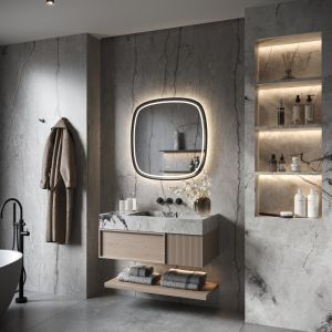 Phantom Mirrors Serie 008 008.80.80 Deens ovale LED spiegel op zwart frame, 80 cm met directe en indirecte led rondom