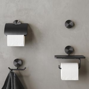Geesa Opal Brushed Metal Black 917224-09 toiletrolhouder met planchet zwart metaal geborsteld