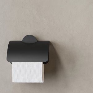 Geesa Opal Black 917208-06 toiletrolhouder met klep zwart
