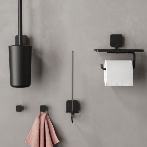 Geesa Topaz Black 917924-06-A toiletrolhouder met planchet zwart