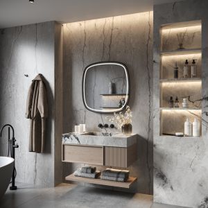 Phantom Mirrors Serie 008 008.100.100 Deens ovale LED spiegel op zwart frame, 100 cm met directe en indirecte led rondom