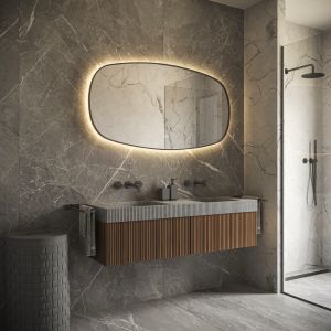 Phantom Mirrors Serie 009 009.140.74 Deens ovale LED spiegel op zwart frame, 140x74 cm met directe en indirecte led rondom