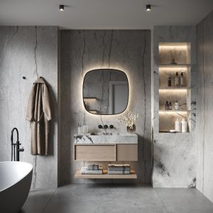 Phantom Mirrors Serie 008 008.80.80 Deens ovale LED spiegel op zwart frame, 80 cm met directe en indirecte led rondom