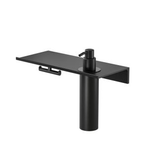 Geesa Leev 918216-06-280 shelf 28 cm with towel hook and soap dispenser 200ml black