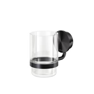 Geesa Opal Brushed Metal Black 917202-09 glass holder with glass black metal brushed