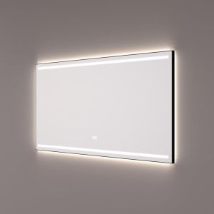 Hipp Design SPV 7040 BL KW mirror in matt black with 2 horizontal LED strips and indirect LED lighting all around 140x70x3cm