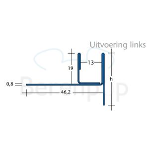 Blanke Aqua Keil Glas 193280B200L glas afsluitprofiel 2000x60mm links RVS geborsteld