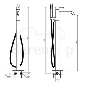 Clou Xo CL060401329 type 13 freestanding bath faucet with hand shower chrome
