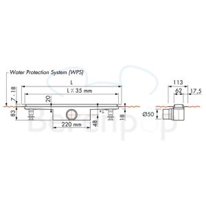 Easy Drain Compact 50 TAF EDCOMTAF110050 Duschrinn 110cm Seitenauslauf