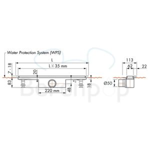 Easy Drain Compact 50 TAF Wall EDCOMTAFW120050 Duschrinn 120cm Seitenauslauf