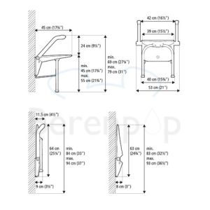 Etac Relax 81708040 Duschsitz mit Armlehnen, Stützfüßen und Rückenlehne Vulkangrau