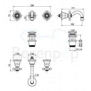 Fima Carlo Frattini Elizabeth F50815BR 3-hole wall sink faucet 2-handle spout 16cm bronze