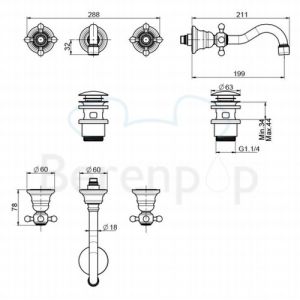 Fima Carlo Frattini Elizabeth F5081L5SN 3-hole wall mounted basin mixer 2 handle spout 20cm brushed nickel