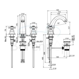 Fima Carlo Frattini Elizabeth F5101BR 3-hole basin faucet 2 handle bronze