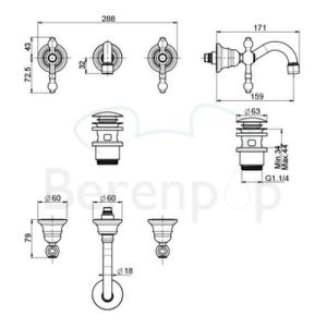 Fima Carlo Frattini Epoque F50515SN 3-hole wall mounted basin mixer 2 handle spout 16cm brushed nickel