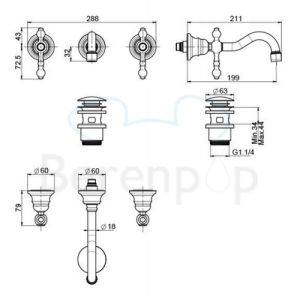 Fima Carlo Frattini Epoque F5051L5CR 3-hole wall mounted basin mixer 2 handle spout 20cm chrome