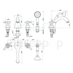 Fima Carlo Frattini Epoque F5064SN bath rim faucet 4-hole with collapsible garnish brushed nickel
