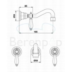 Fima Carlo Frattini Herend F54015BR 3-hole wall sink faucet 2-handle spout 16cm bronze