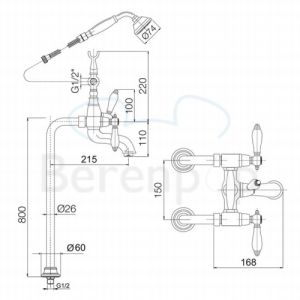 Fima Carlo Frattini Herend F54044CR vrijstaande badkraan 2-greeps met garnituur chroom