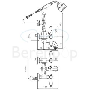 Fima Carlo Frattini Herend F5404OR badkraan opbouw 2-greeps met garnituur goud