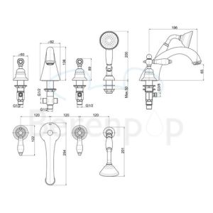 Fima Carlo Frattini Herend F5414BR badrandkraan 4-gats met inzinkbaar garnituur brons