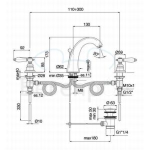 Fima Carlo Frattini Herend F5421SN 3-hole basin valve 2 handle brushed nickel