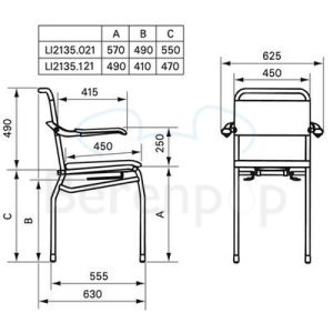 Handicare (Linido) LI2135021102 douche-/ toiletstoel (zithoogte 610mm) staal gecoat wit