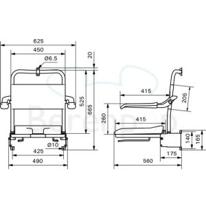 Handicare (Linido) LI2223021402 Duschsitz (mit weichem Sitz) mit Rückenlehne und Armlehnen Edelstahl beschichtet weiß