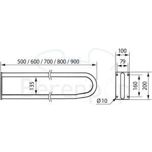 Handicare (Linido) LI2601050200 fixed toilet rail 500 mm stainless steel polished