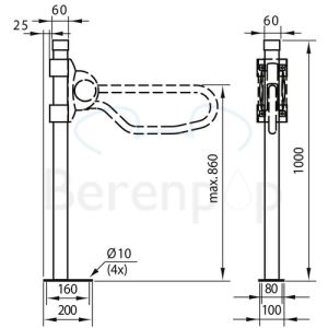 Handicare (Linido) LI2608000102 vloerstatief t.b.v. opklapbare toiletbeugel staal gecoat wit