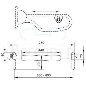 Handicare (Linido) LI2609200302 voorsteun gecoat aluminium wit/ polyurethaanschuim zwart