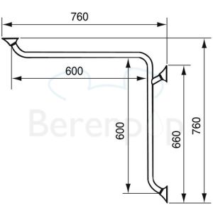 Handicare (Linido) LI2611015102 horizontale hoekwandbeugel Ergogrip 600x600mm staal gecoat wit