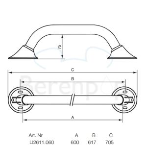 Handicare (Linido) LI2611060402 wandbeugel Ergogrip 600mm RVS gecoat wit