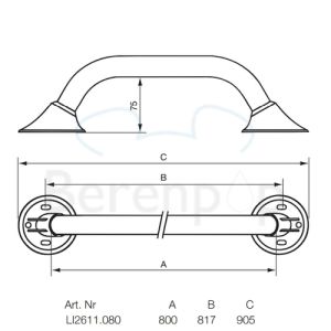 Handicare (Linido) LI2611080402 wandbeugel Ergogrip 800mm RVS gecoat wit