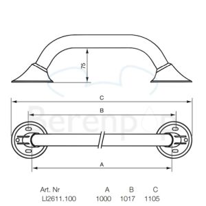 Handicare (Linido) LI2611100211 wandbeugel Ergogrip 1000mm RVS gepolijst (antraciete afdekkappen)
