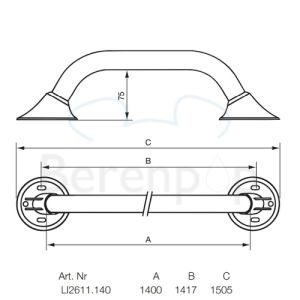 Handicare (Linido) LI2611140200 wandbeugel Ergogrip 1400mm RVS gepolijst (witte afdekkappen)