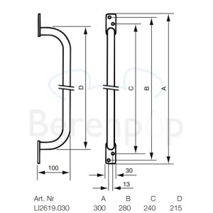 Handicare (Linido) LI2619030102 kozijnbeugel 300mm staal gecoat wit
